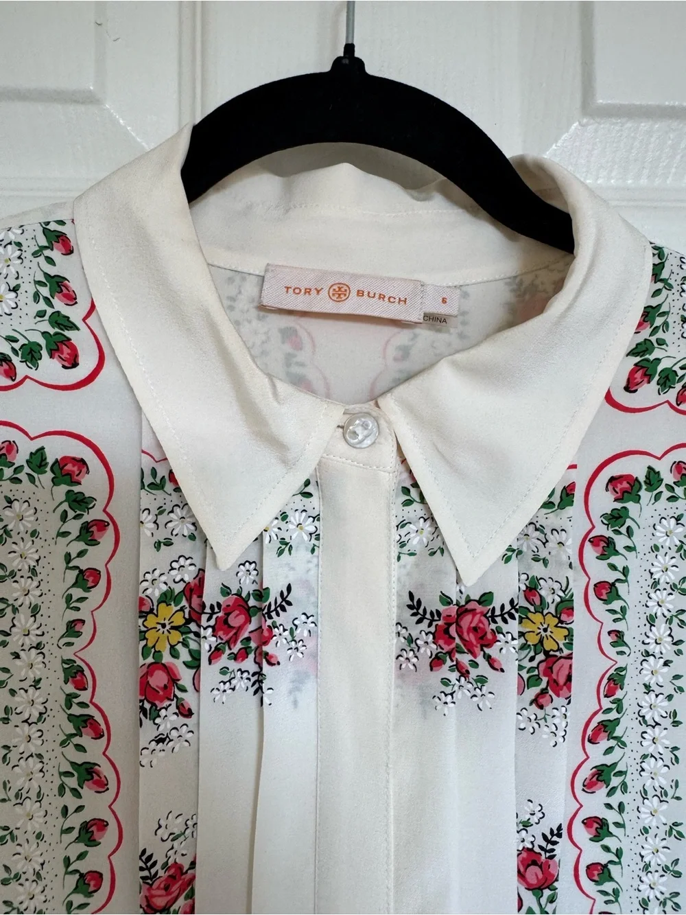 Tory Burch White Mini Shirt Dress with Pink Floral Print